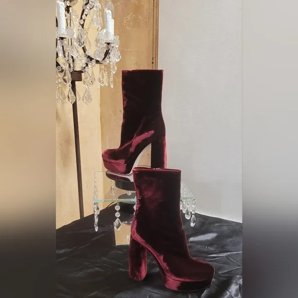 Rare Find Miu Miu BordeauxBurgundy Velvet Ankle Boots Claret. Size 7 1/2 M